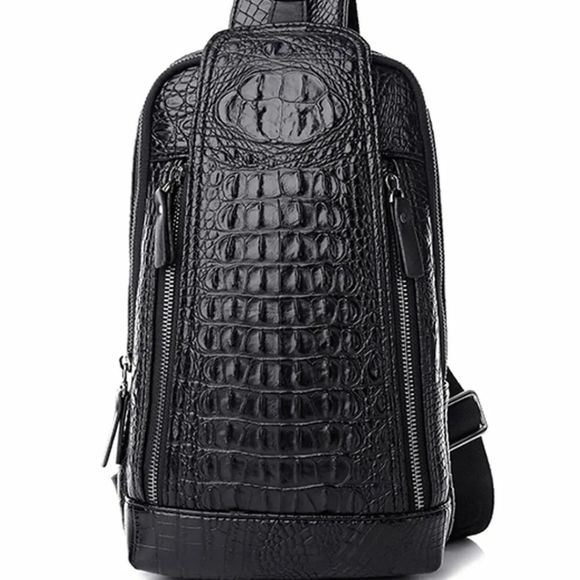 Men's Leather Crocodile Pattern Chest Bag Sling Backpack Crossbody Travel Bag - Picture 7 of 9